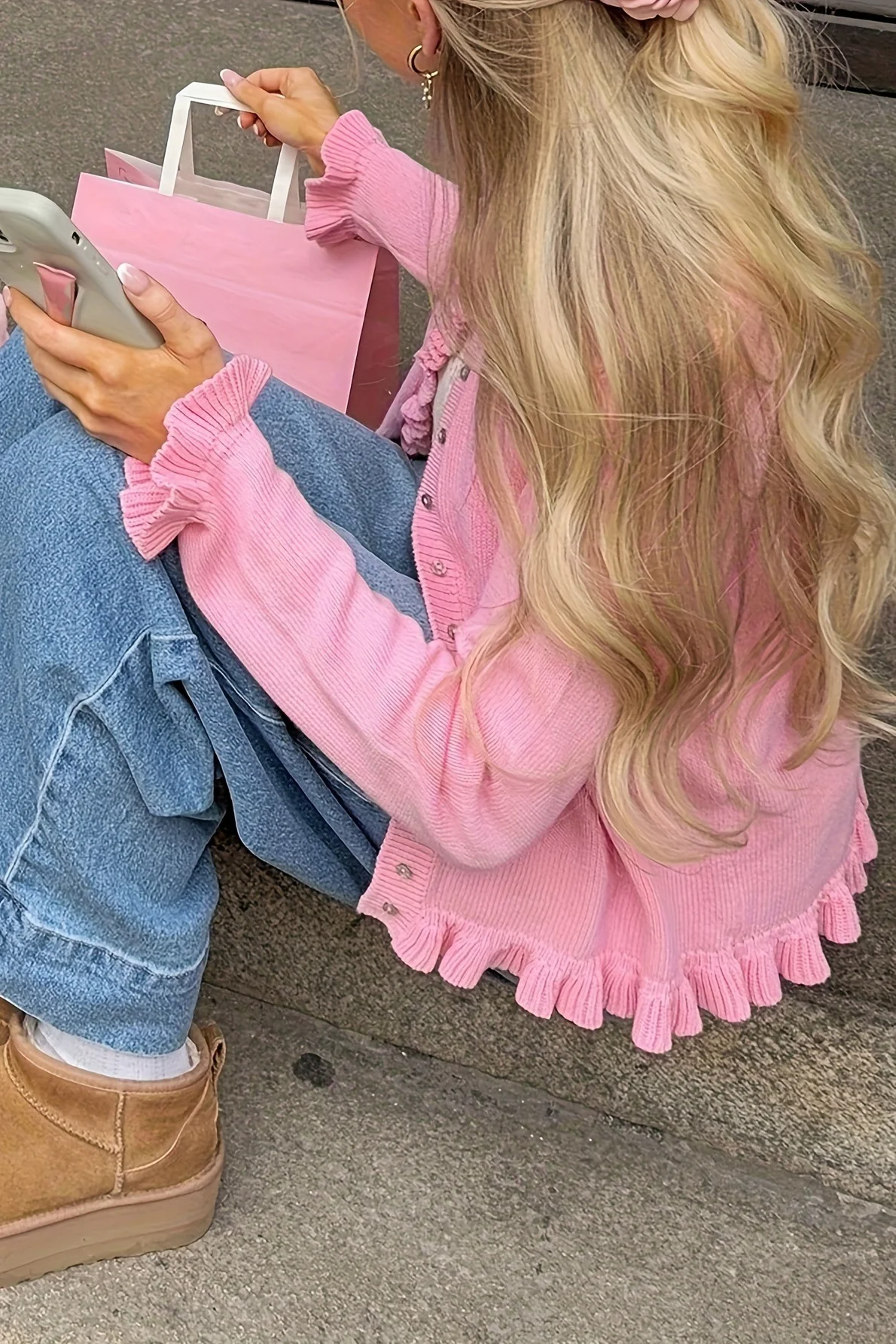 Solid Relaxed Lace Trim Long Sleeve Knit Cardigan - Image 2
