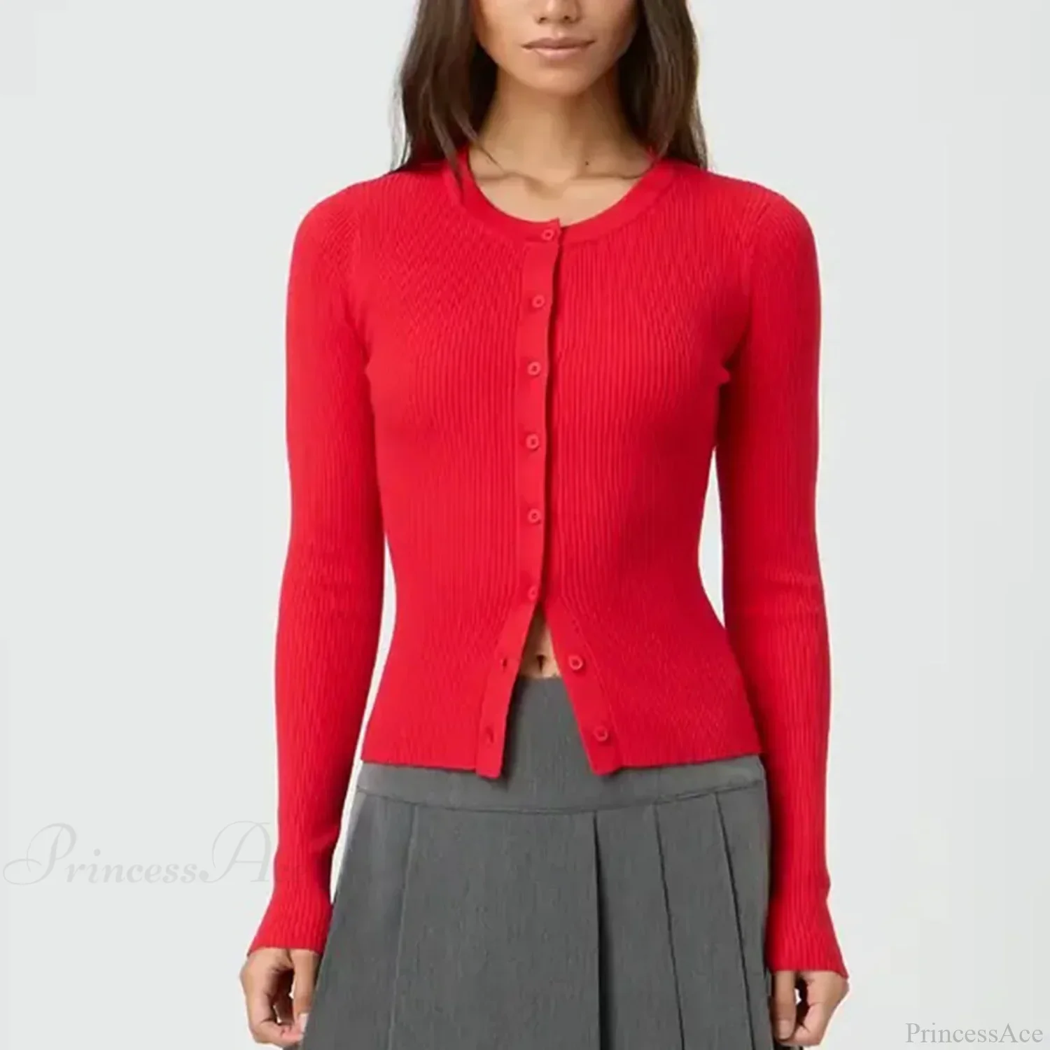 Solid Ribbed Button Up Slim Knit Cardigan - Image 5