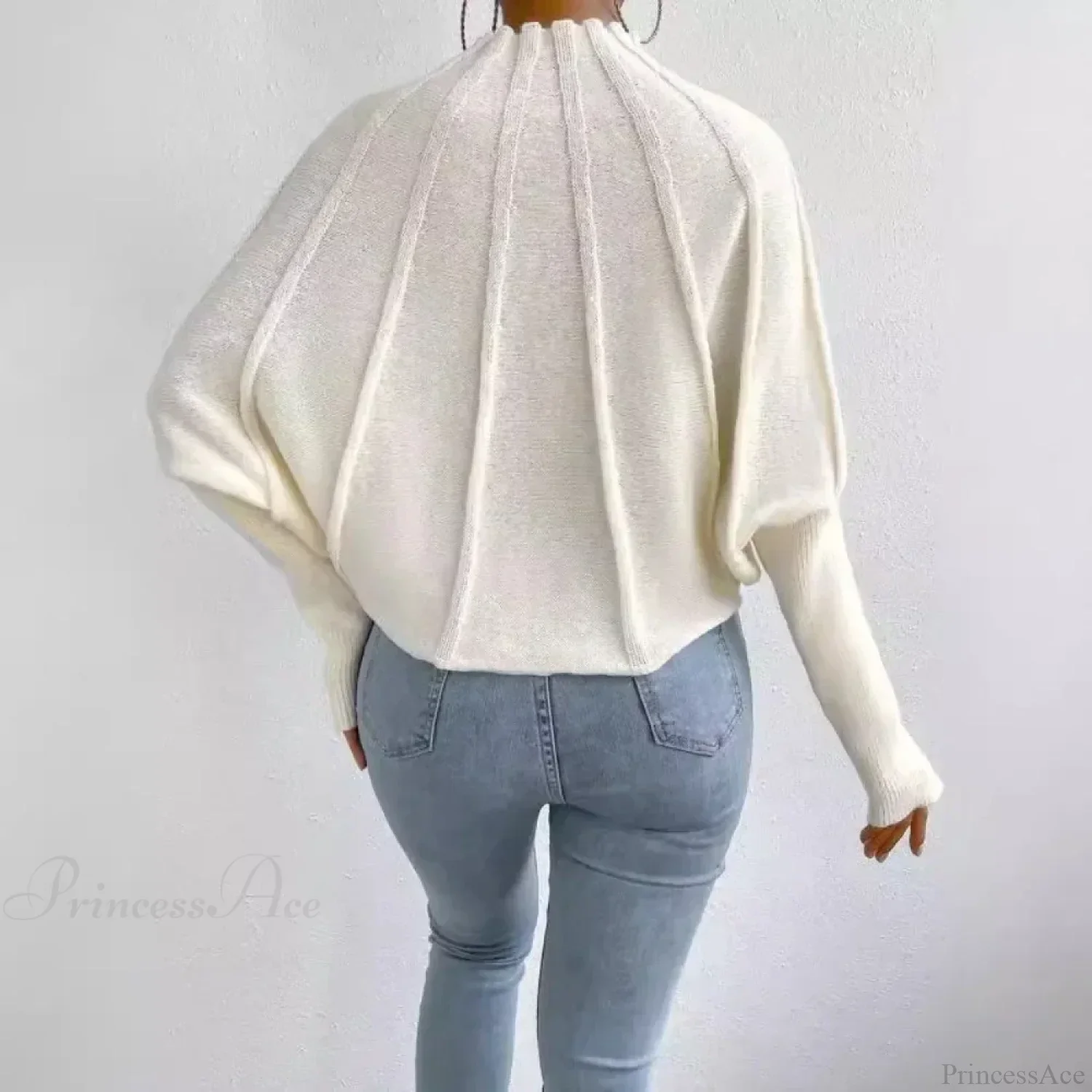 Solid Round Neck Batball Sleeve Loose Sweater - Image 2