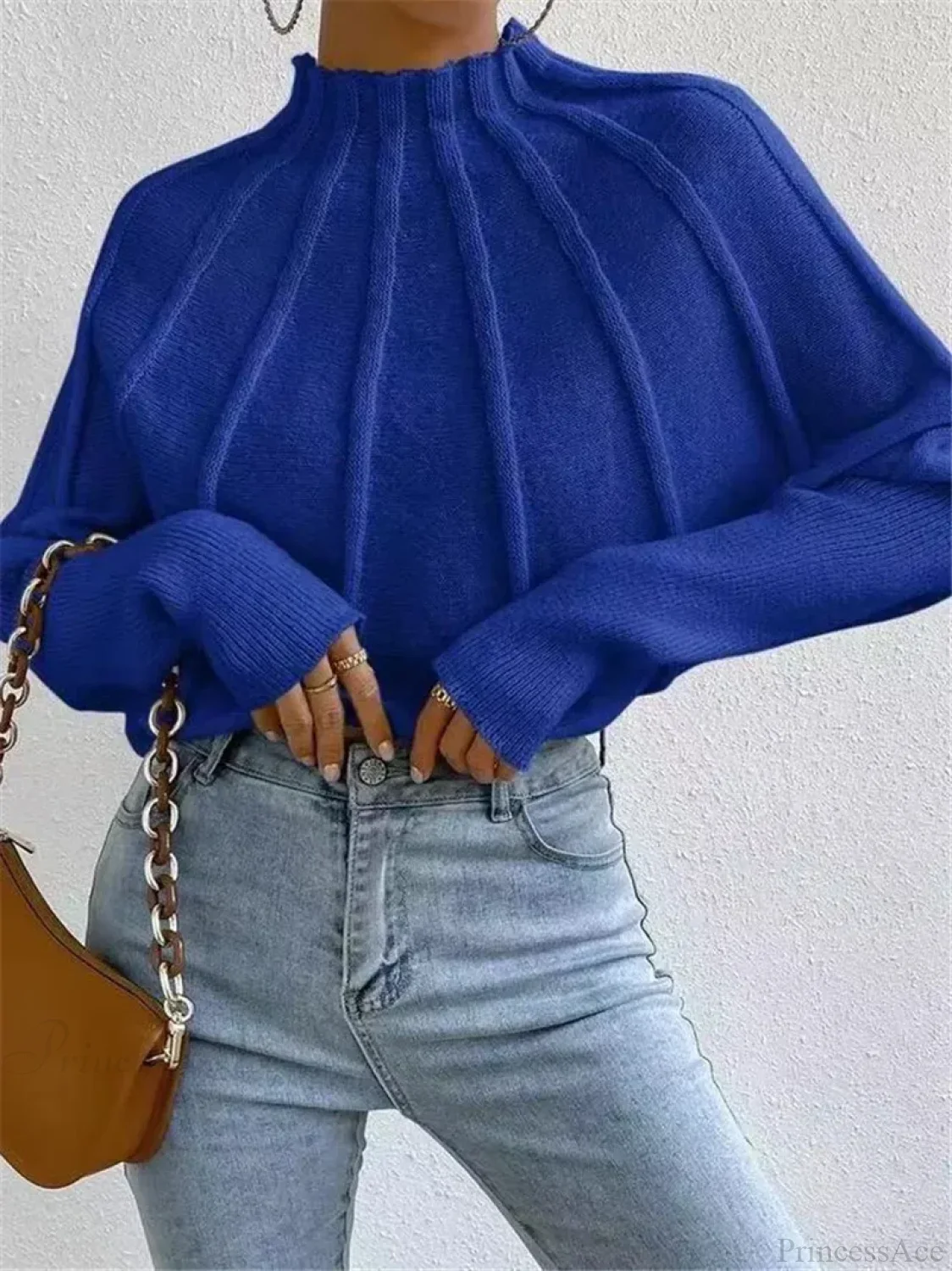 Solid Round Neck Batball Sleeve Loose Sweater - Image 9