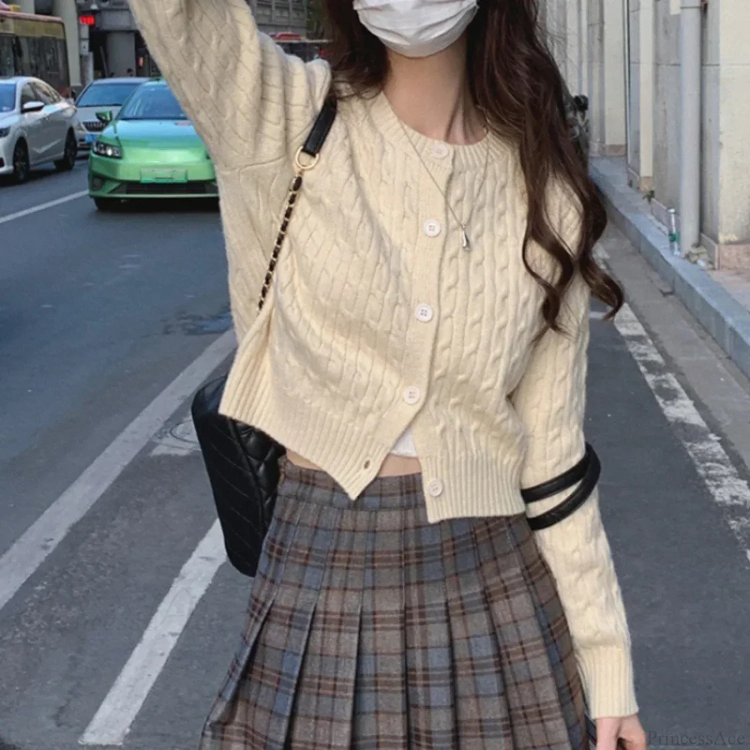 Solid Round Neck Single Breasted 2000s Style Knit Cardigan - Image 5