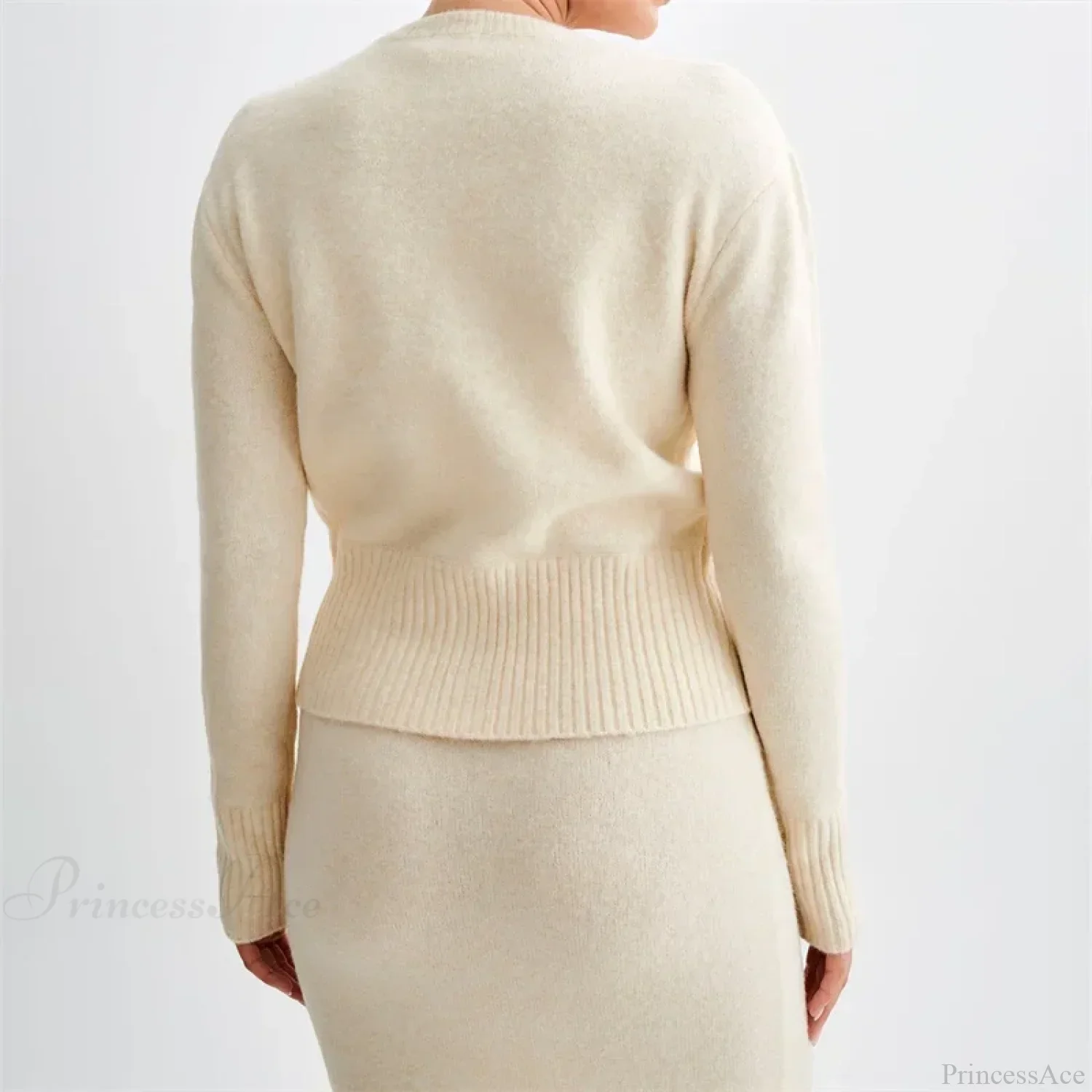 Solid Round Neck Single Breasted Y2K Style Knit Cardigan - Image 6