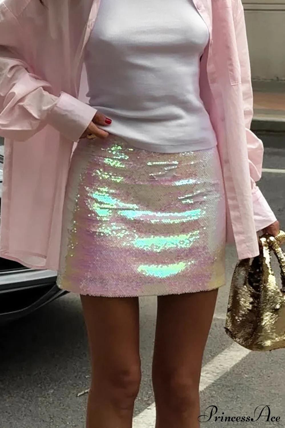 Solid Sequin High Waist Midi Skirt - Image 4