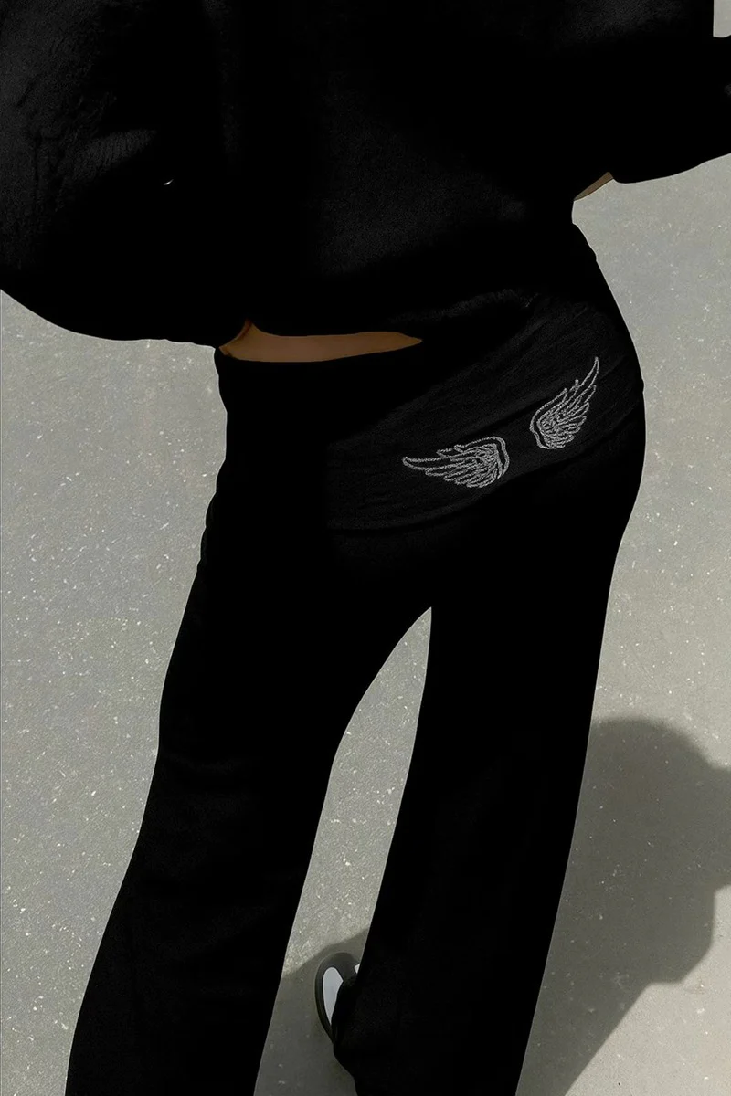 Solid Sequin Wing Graphic Relaxed Hoodie - Image 15