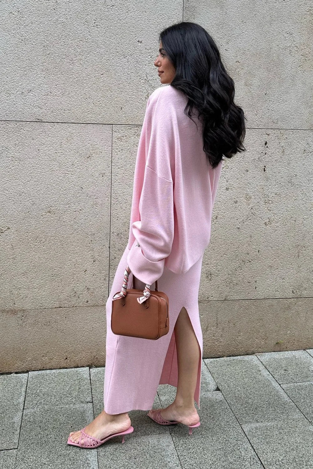 Solid Soft Minimalist Knit Cami Midi Skirt Three Piece Set - Image 7