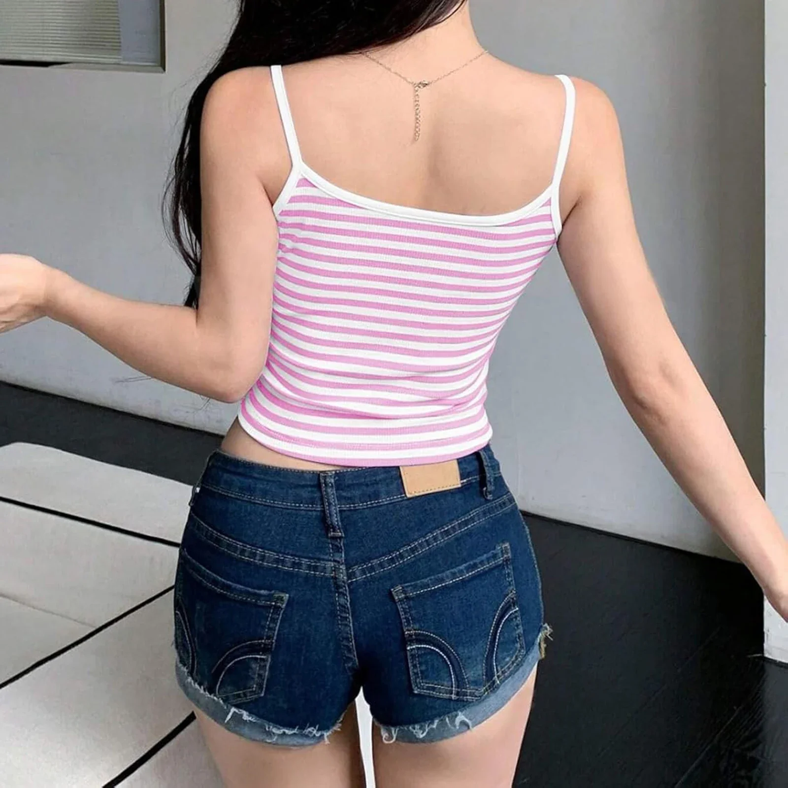 Solid Striped Slim Crop Top - Image 6