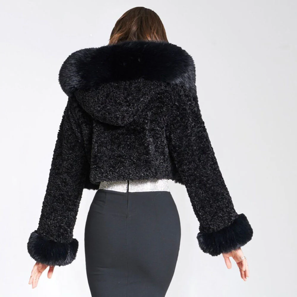 Solid Thickened Fur Collar Cropped Coat - Image 9