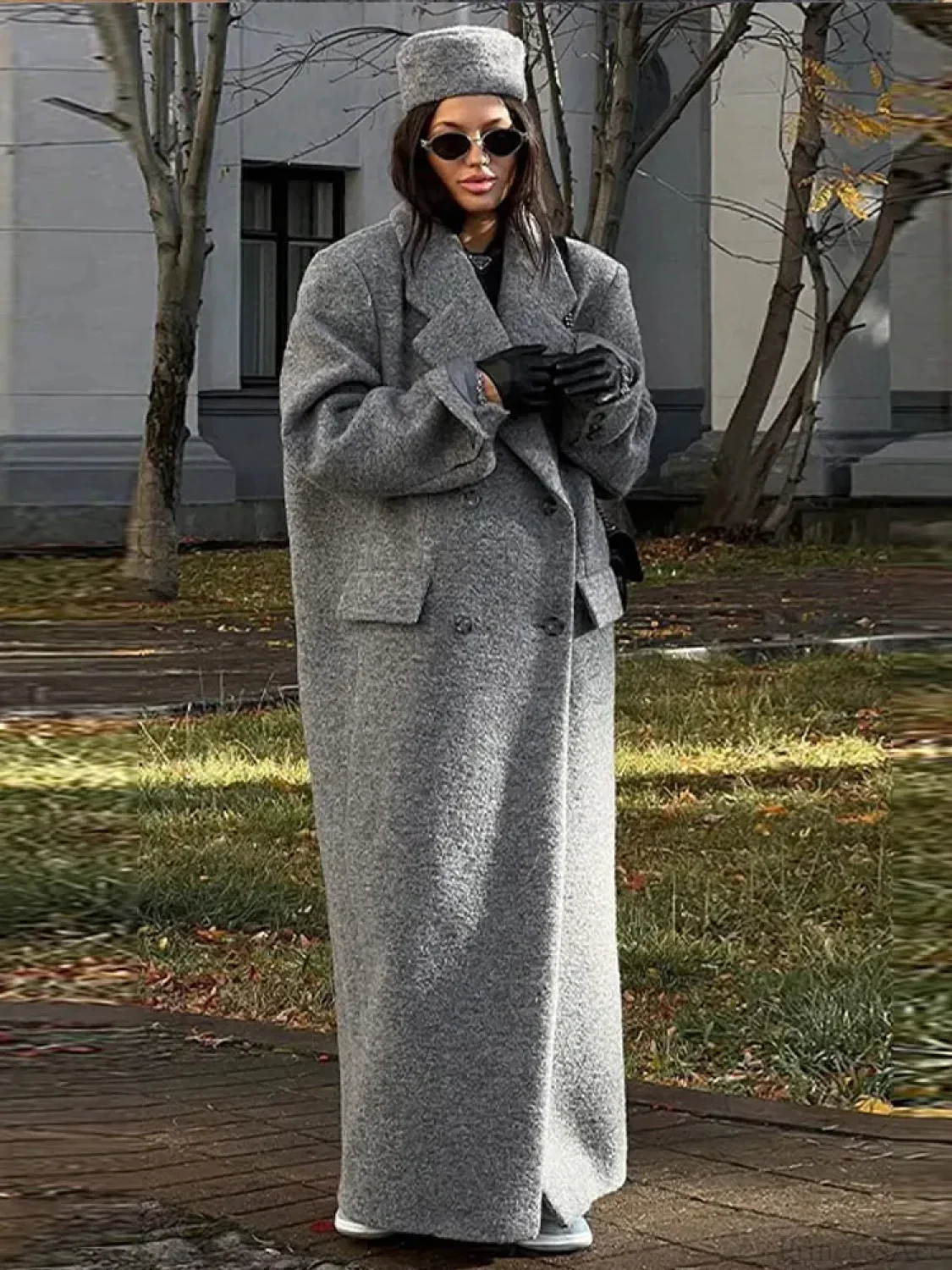 Solid Turn-Down Collar Loose Overcoat