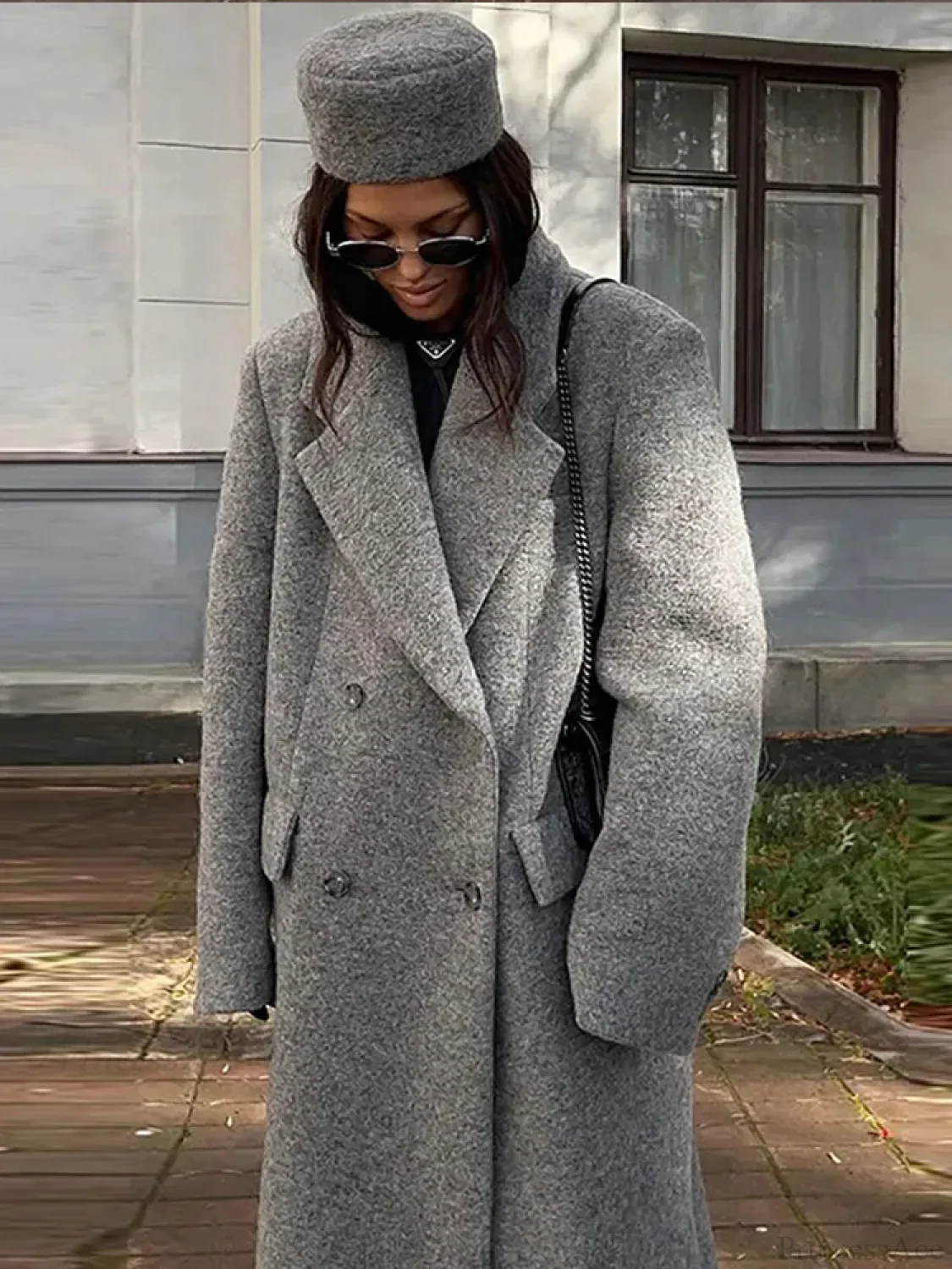 Solid Turn-Down Collar Loose Overcoat - Image 5
