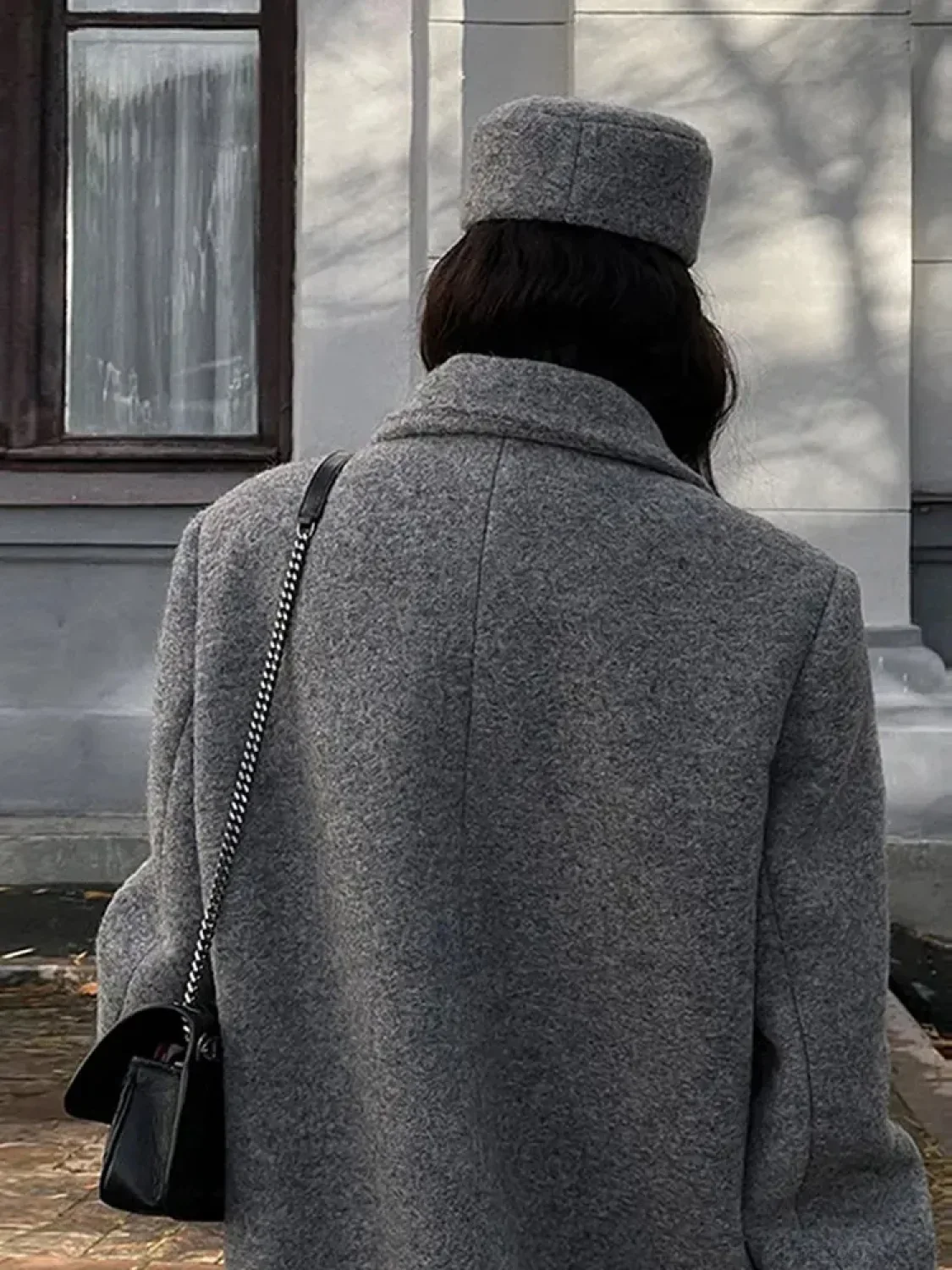 Solid Turn-Down Collar Loose Overcoat - Image 6