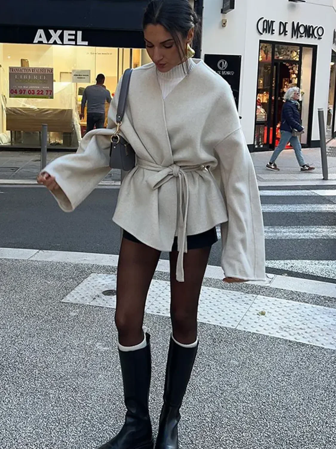 Solid V-neck Lace-up Coat - Image 2