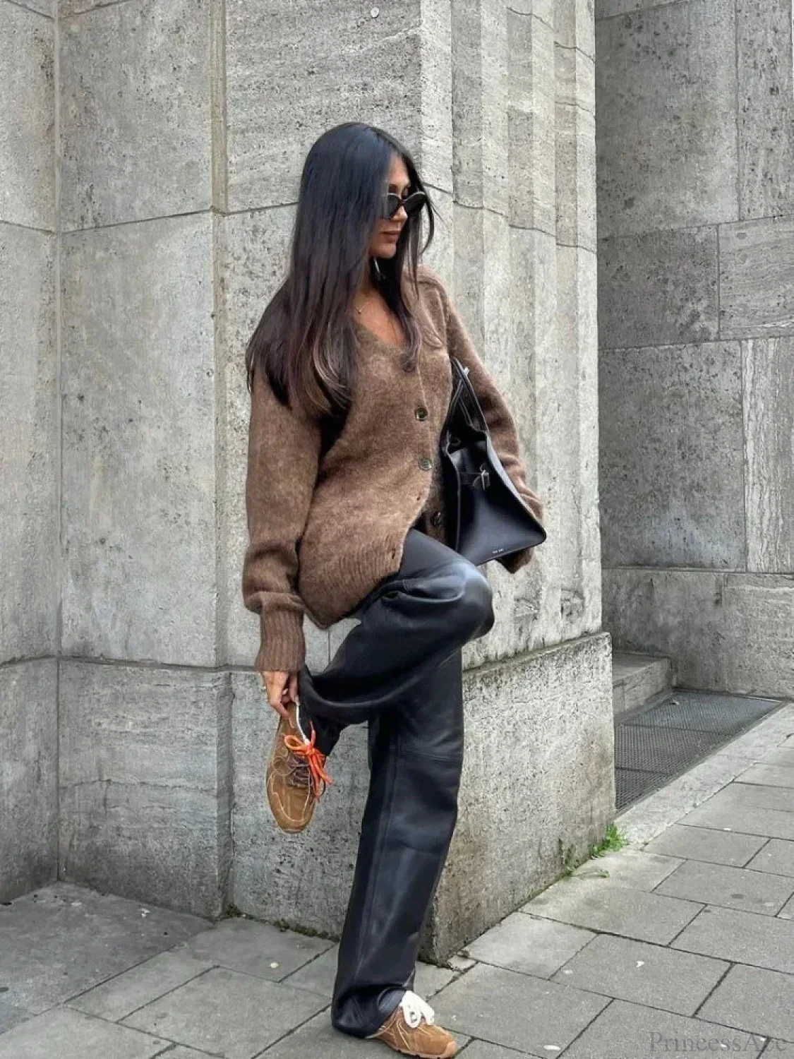 Solid V-neck Mohair Loose Cardigan - Image 2