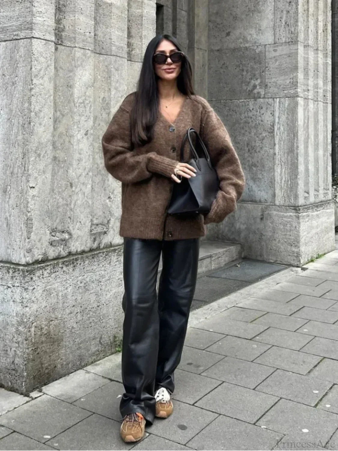 Solid V-neck Mohair Loose Cardigan - Image 3