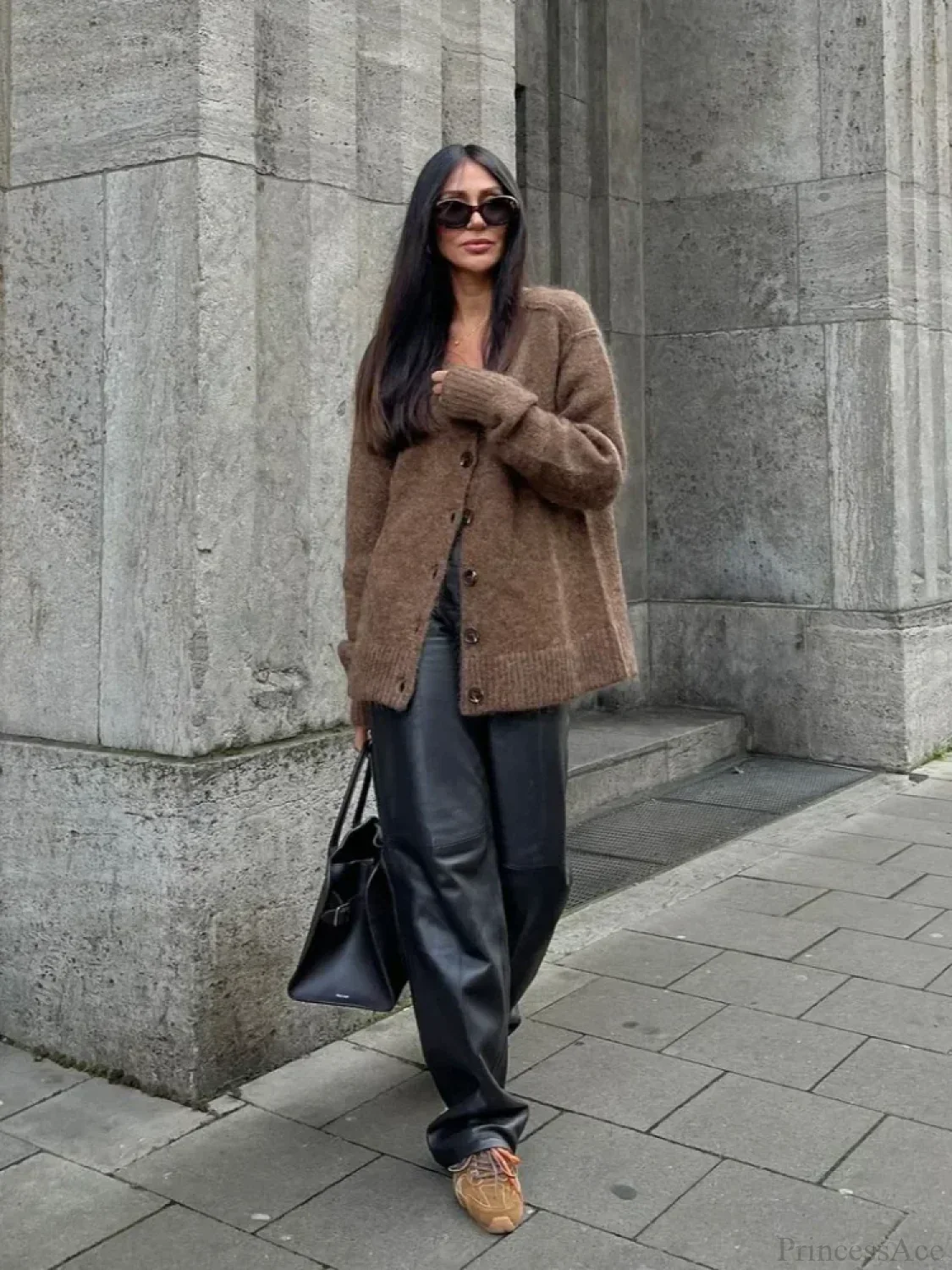 Solid V-neck Mohair Loose Cardigan - Image 4