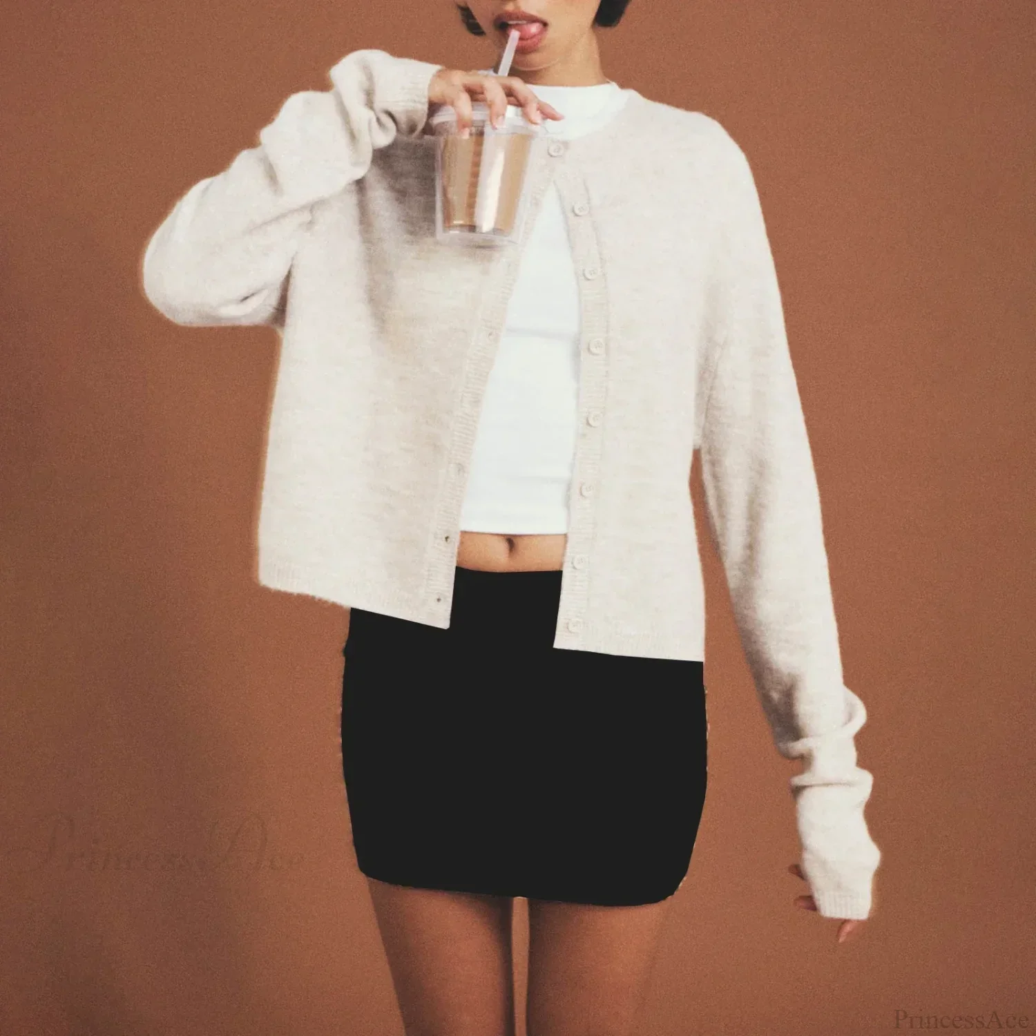 Solid Vintage Round Neck Button Cardigan - Image 3