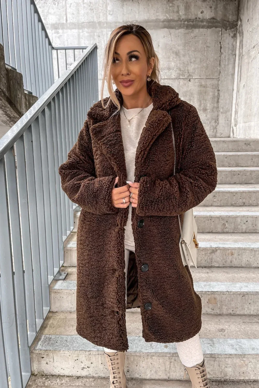 Solid Warm Faux Fur Lapel Overcoat - Image 10