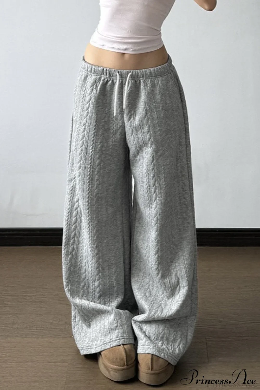 Solid Warm Wide Leg Tie Waist Pants - Image 2