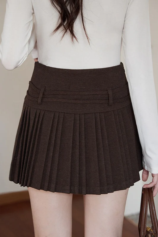 Solid Wool Pleated High Waist Skirt - Image 4