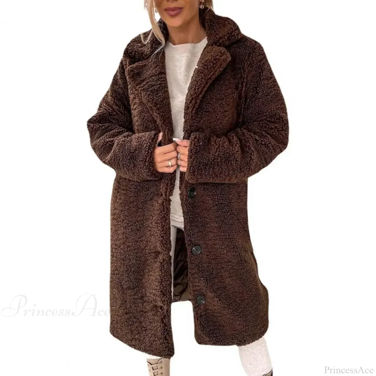 Solid Woolen Coat with Belted Overcoat - Image 2