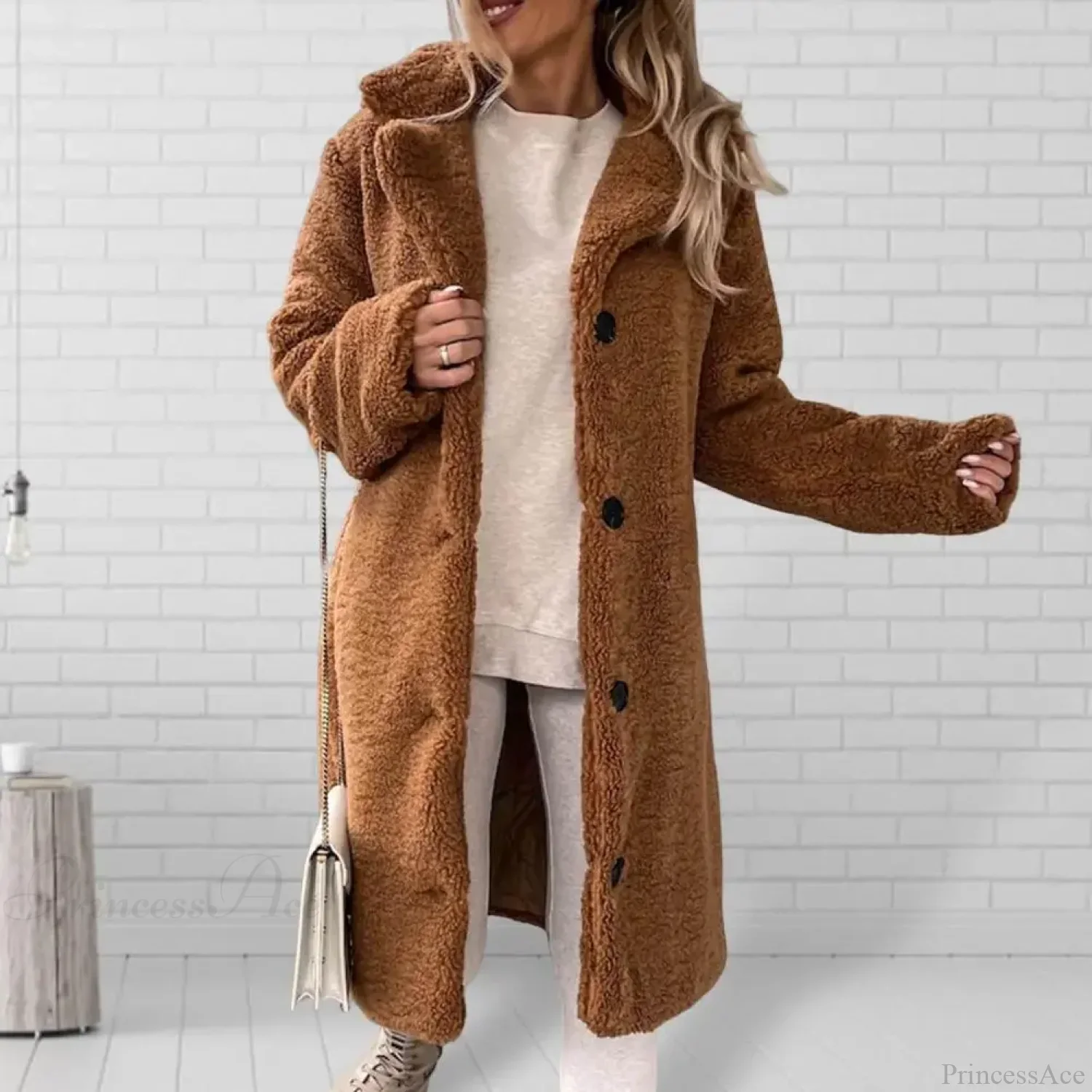 Solid Woolen Coat with Belted Overcoat - Image 3