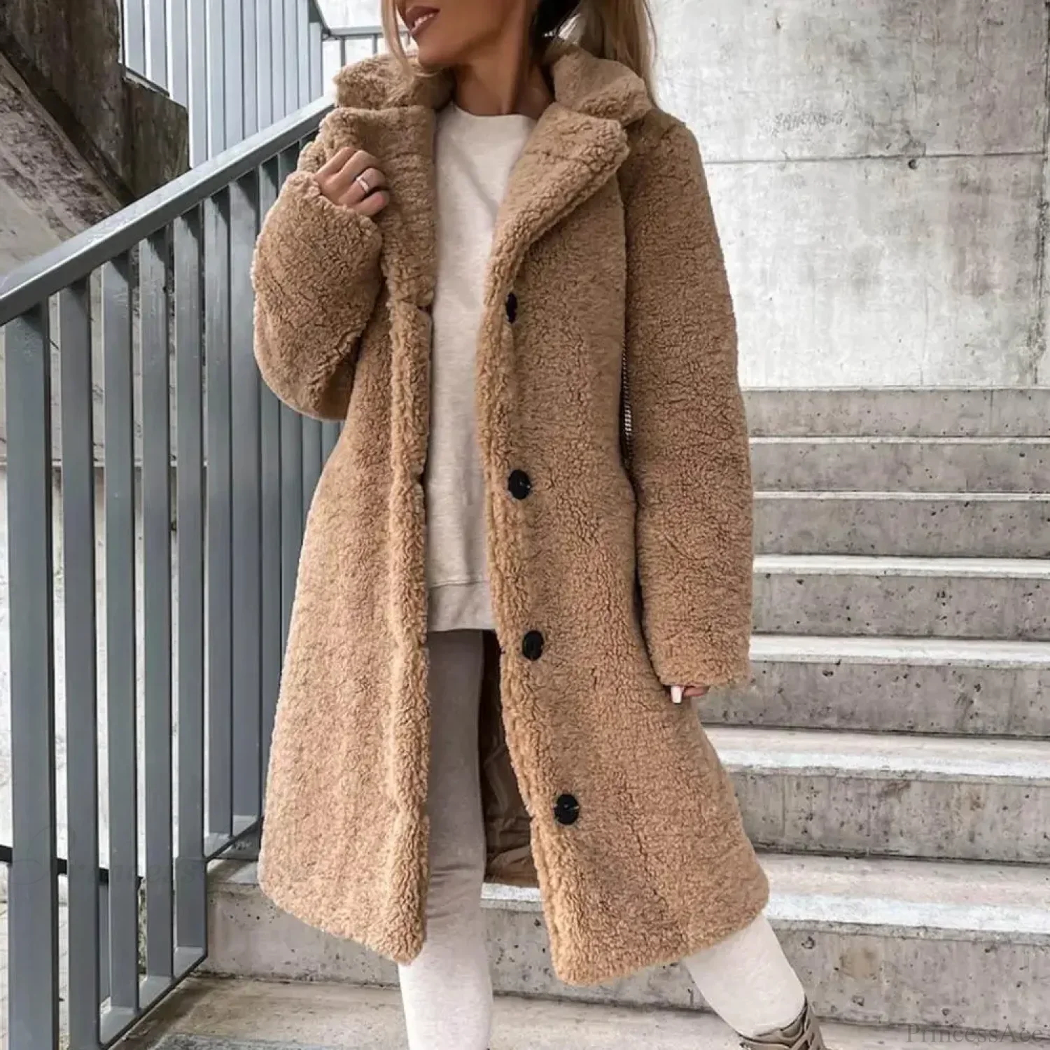 Solid Woolen Coat with Belted Overcoat - Image 4