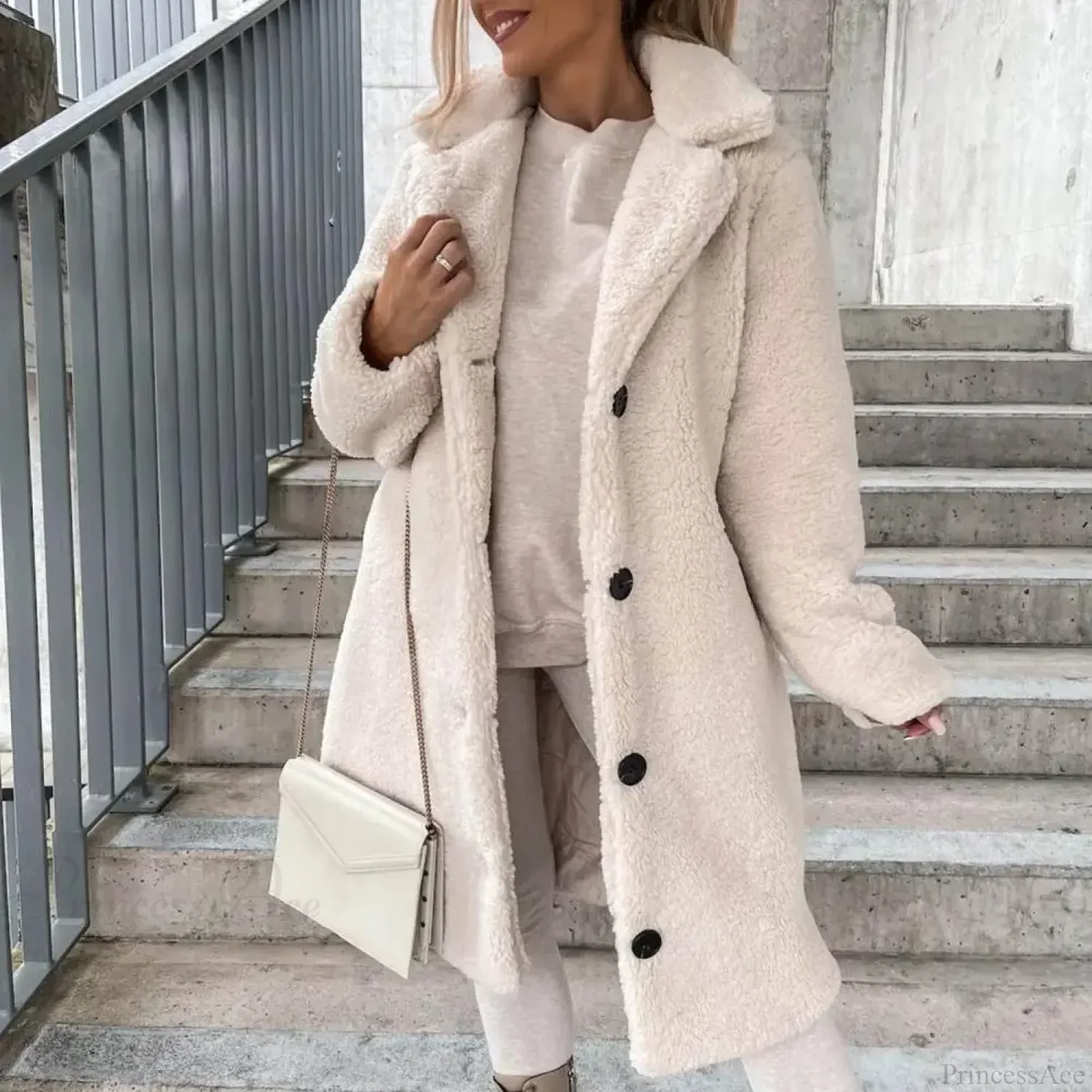 Solid Woolen Coat with Belted Overcoat - Image 5