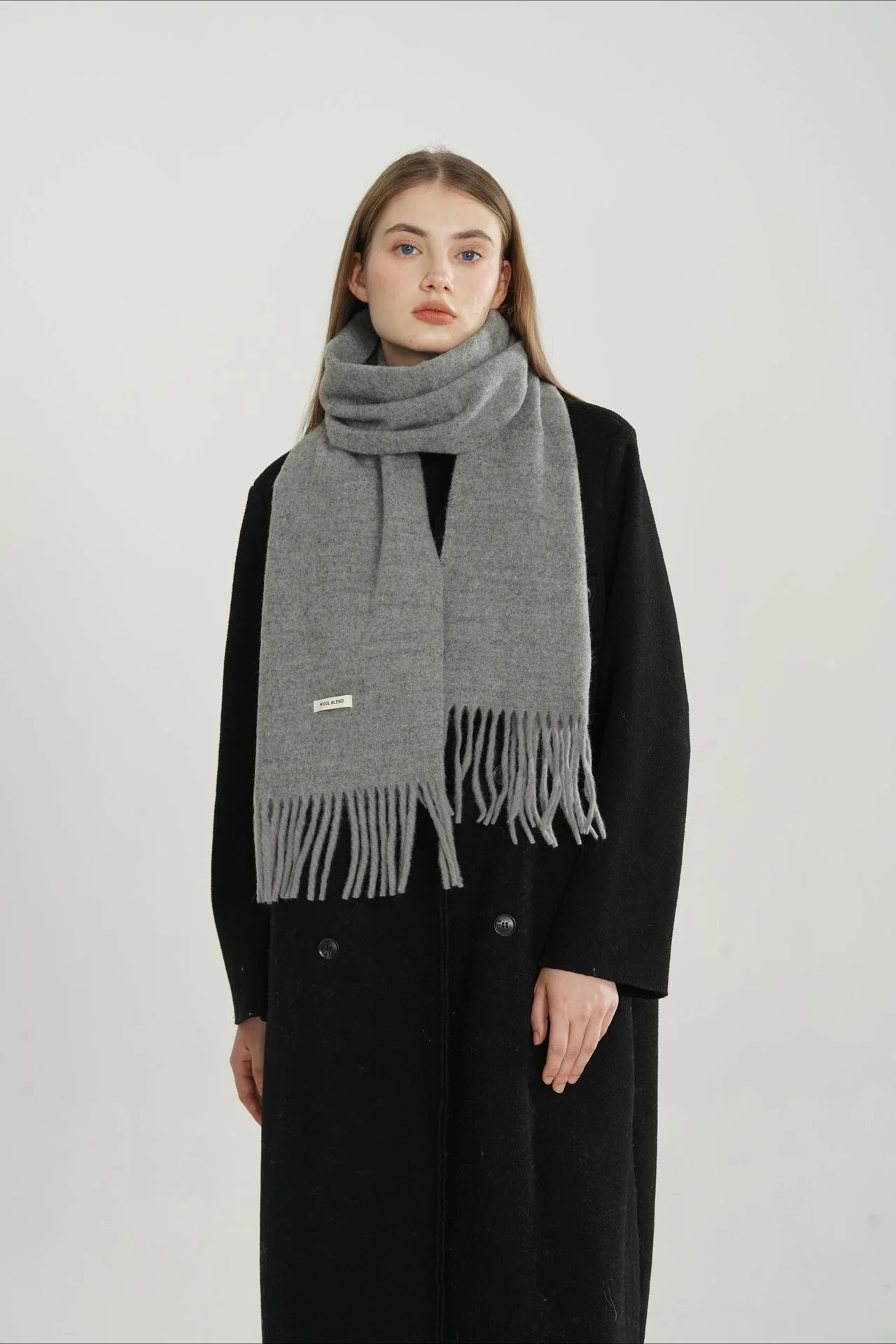 Solid Woven Fringe Wool Blend Scarf - Image 7