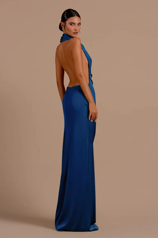 Sophisticated Halter Backless Fitted Maxi Dress - Image 4