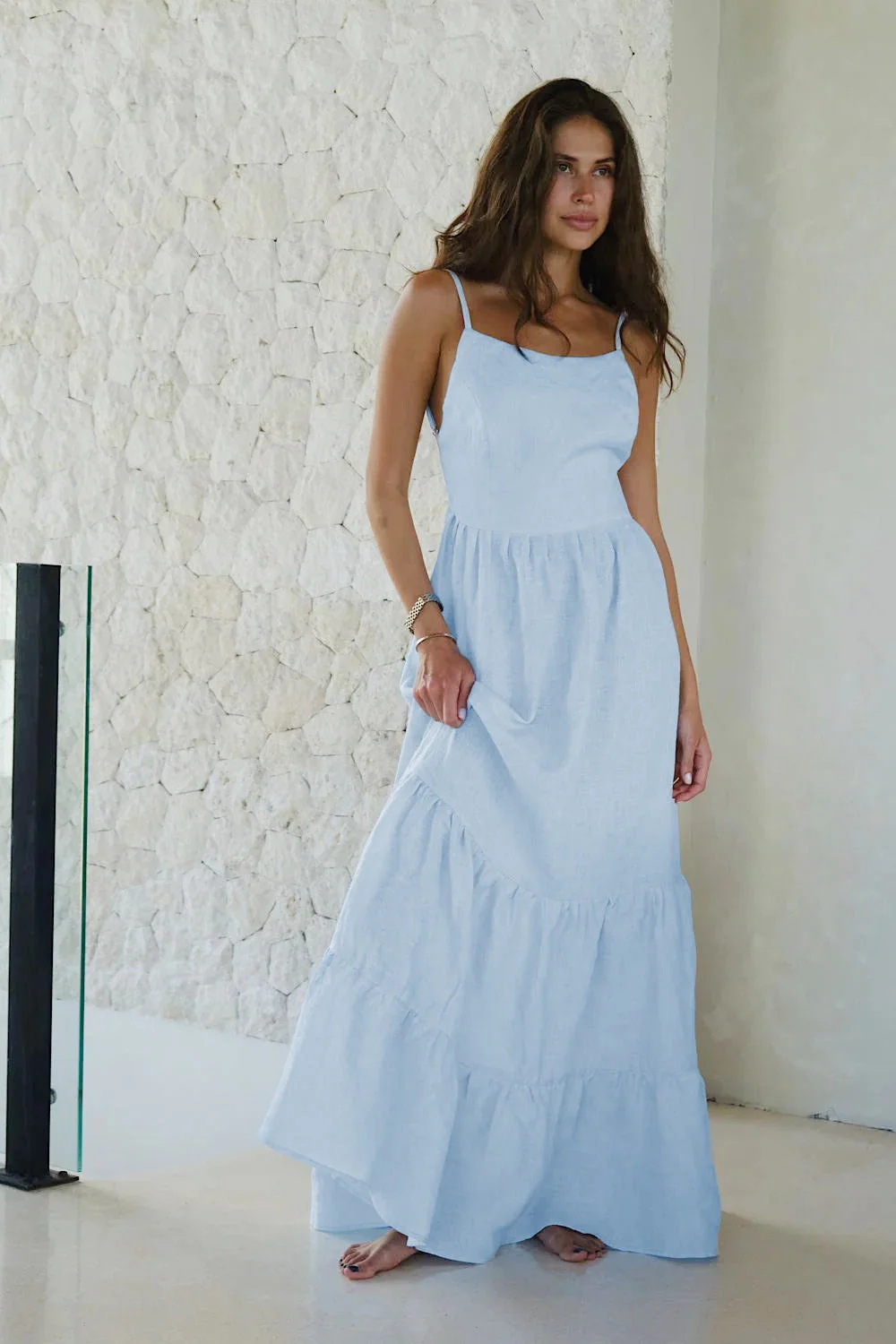 Spaghetti Strap Backless Ruffle Maxi Dress - Image 9