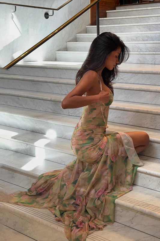 Spaghetti Strap Floral Split Maxi Dress - Image 4