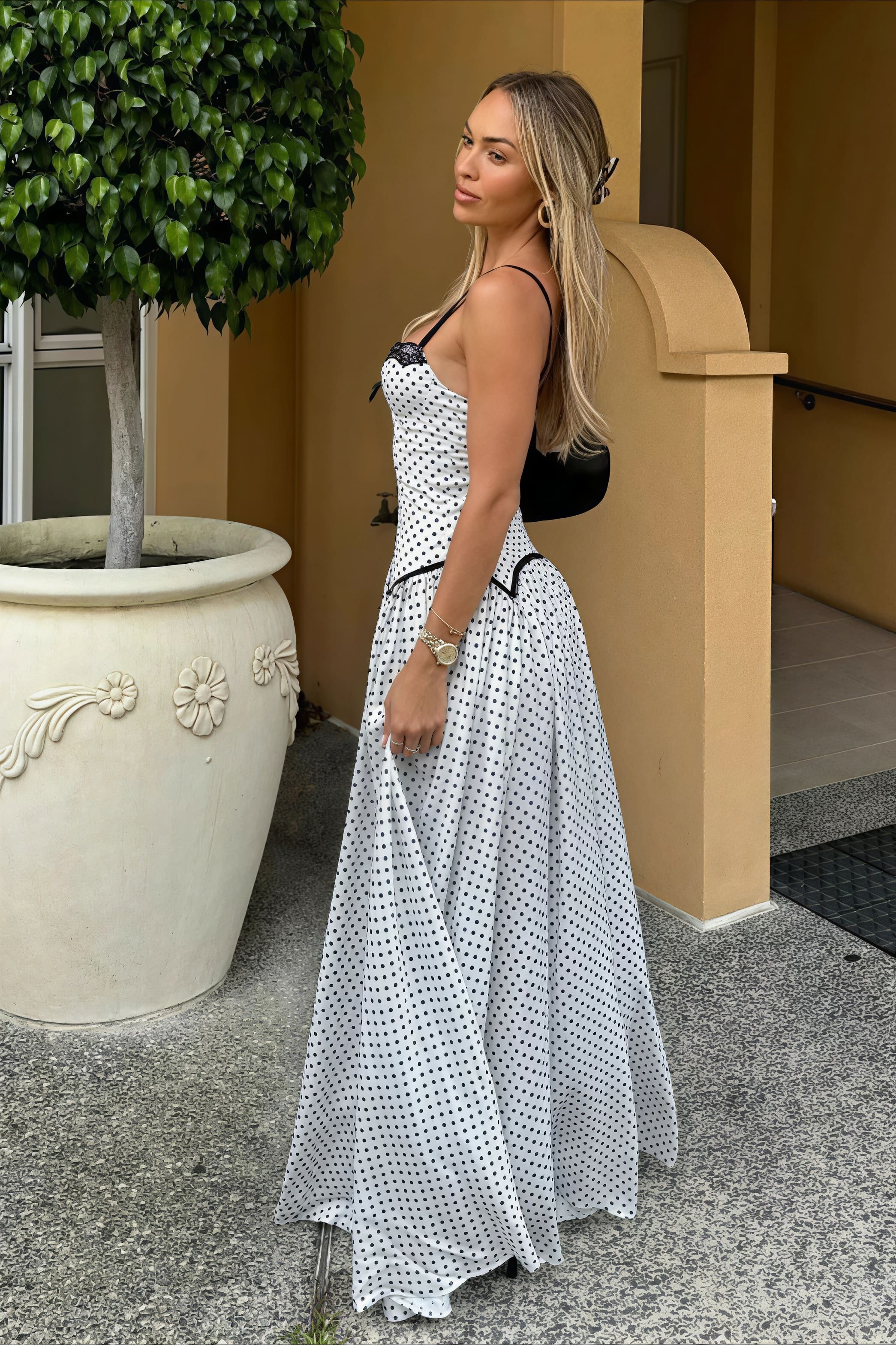 Spaghetti Strap Lace Polka Dot Maxi Dress - Image 3