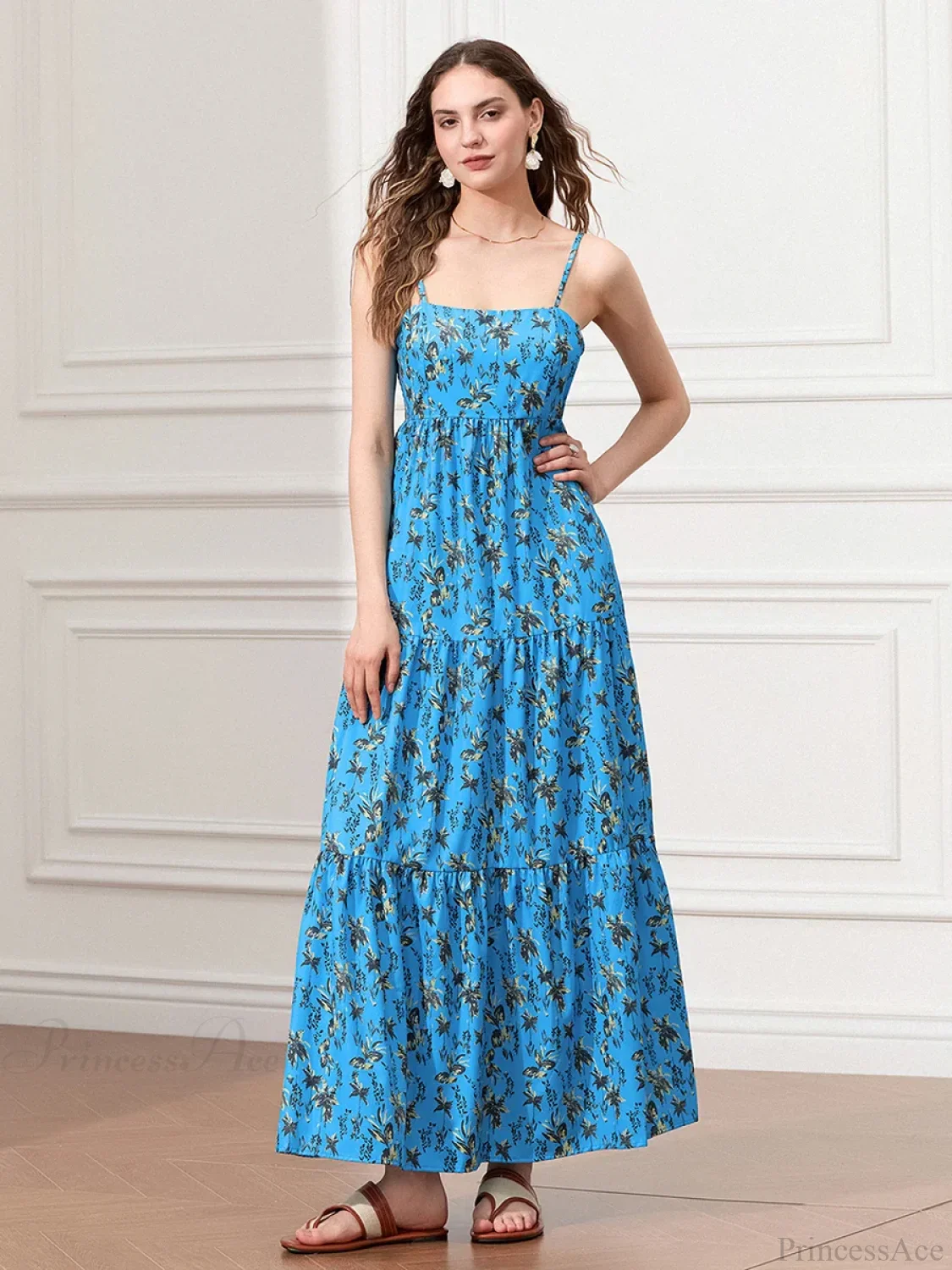 Spaghetti Strap Ruched Backless A-Line Beach Vacation Floral Dress - Image 2