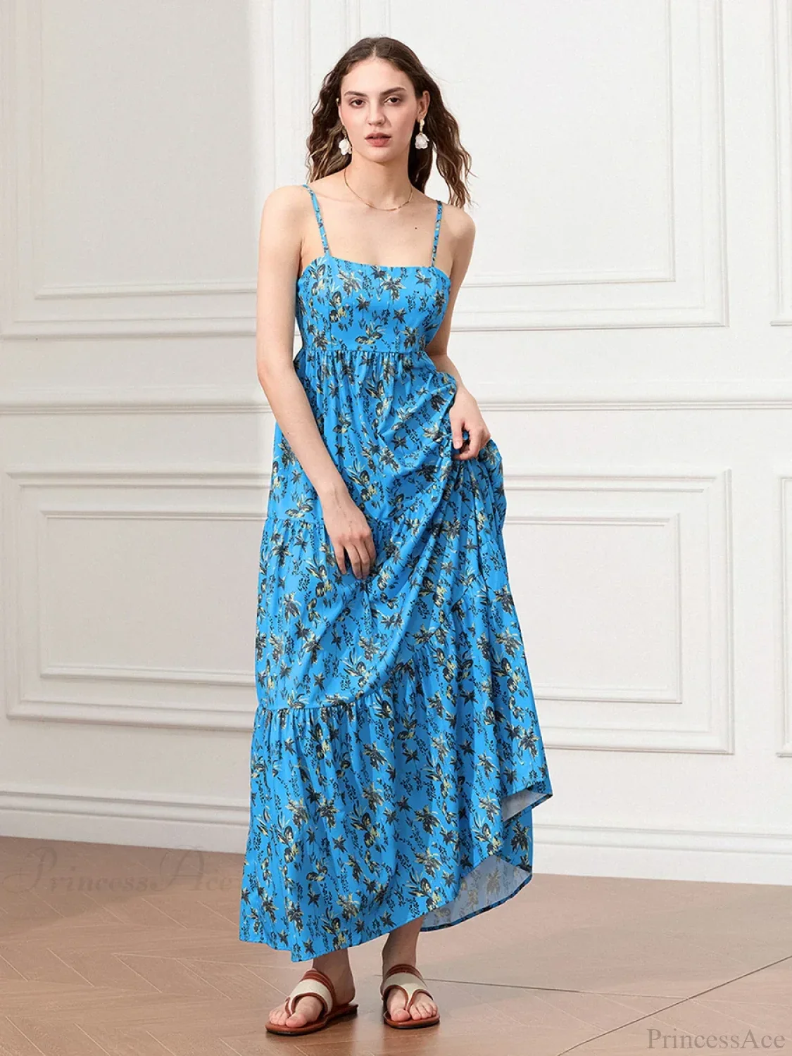 Spaghetti Strap Ruched Backless A-Line Beach Vacation Floral Dress - Image 5