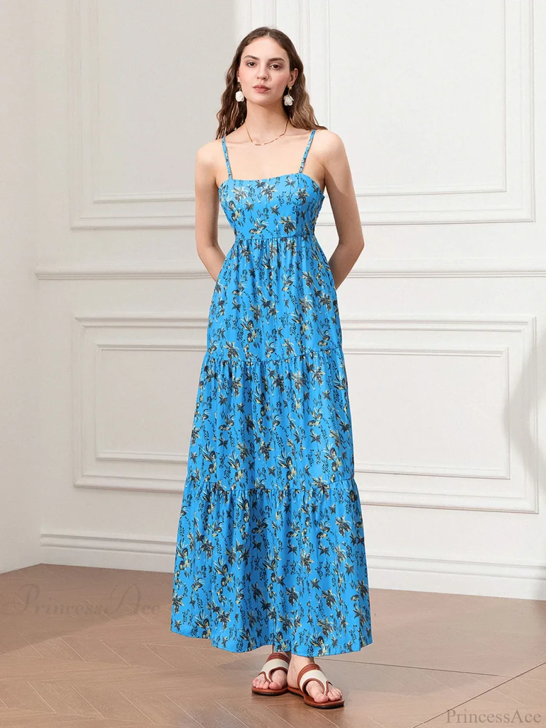 Spaghetti Strap Ruched Backless A-Line Beach Vacation Floral Dress - Image 7