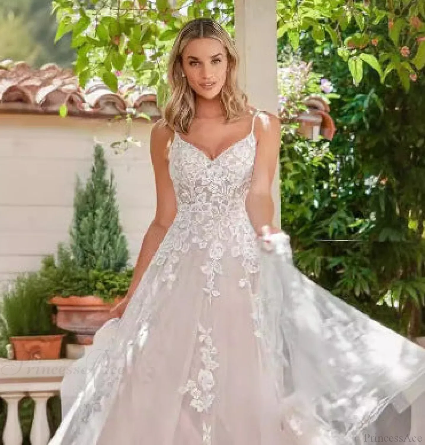 Spaghetti Strap Sheer Tail Wedding Dress - Image 5