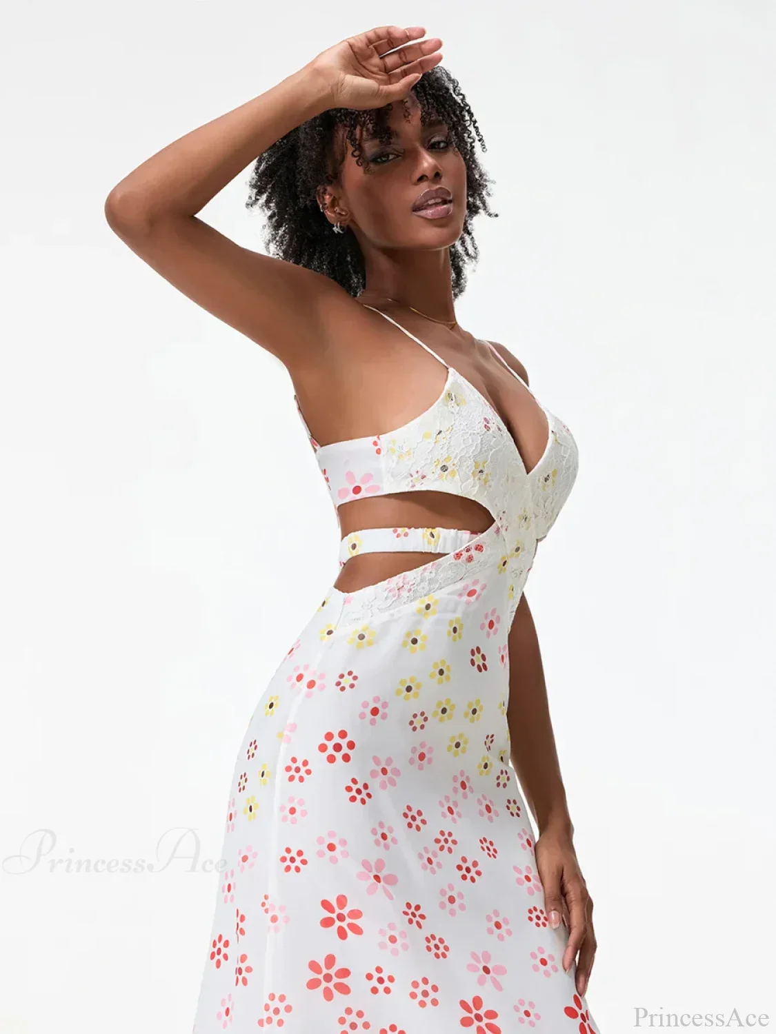 Spaghetti Straps Elegant Backless Bow Cross Floral Dress - Image 2