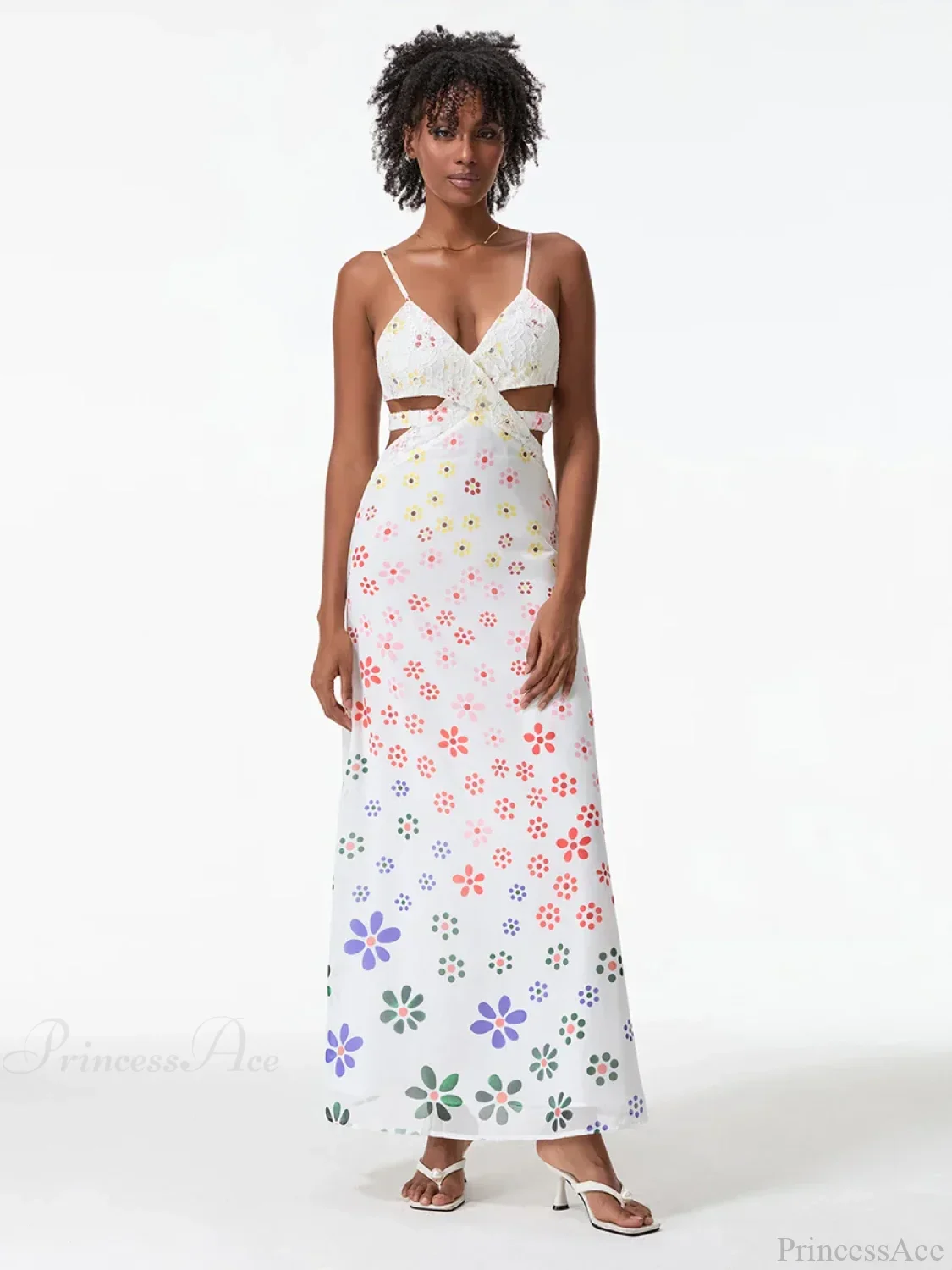 Spaghetti Straps Elegant Backless Bow Cross Floral Dress - Image 7