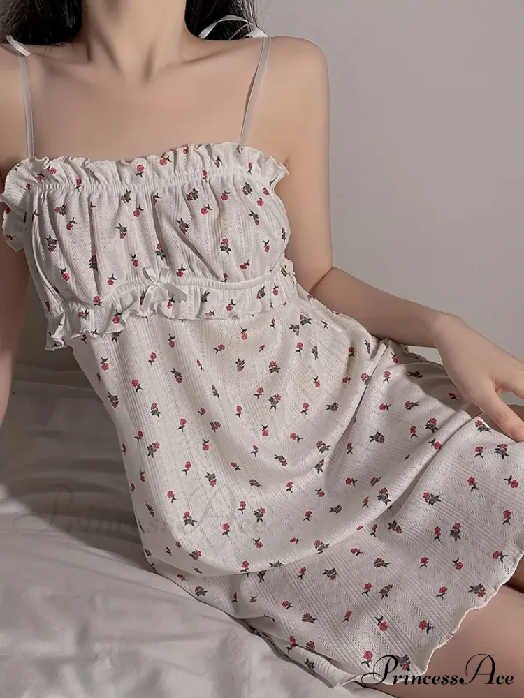 Spaghetti Warm-Season Gown Flowered Mini with Strap Print