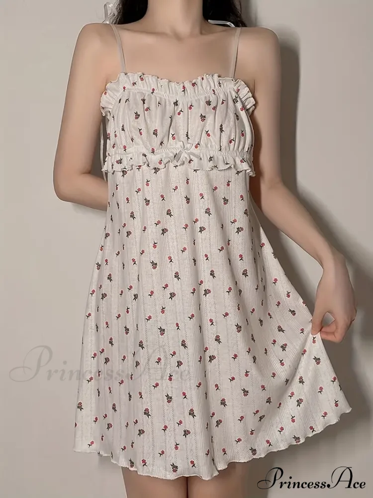 Spaghetti Warm-Season Gown Flowered Mini with Strap Print - Image 5