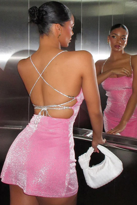 Sparkling Backless Strap Mini Party Dress - Image 2