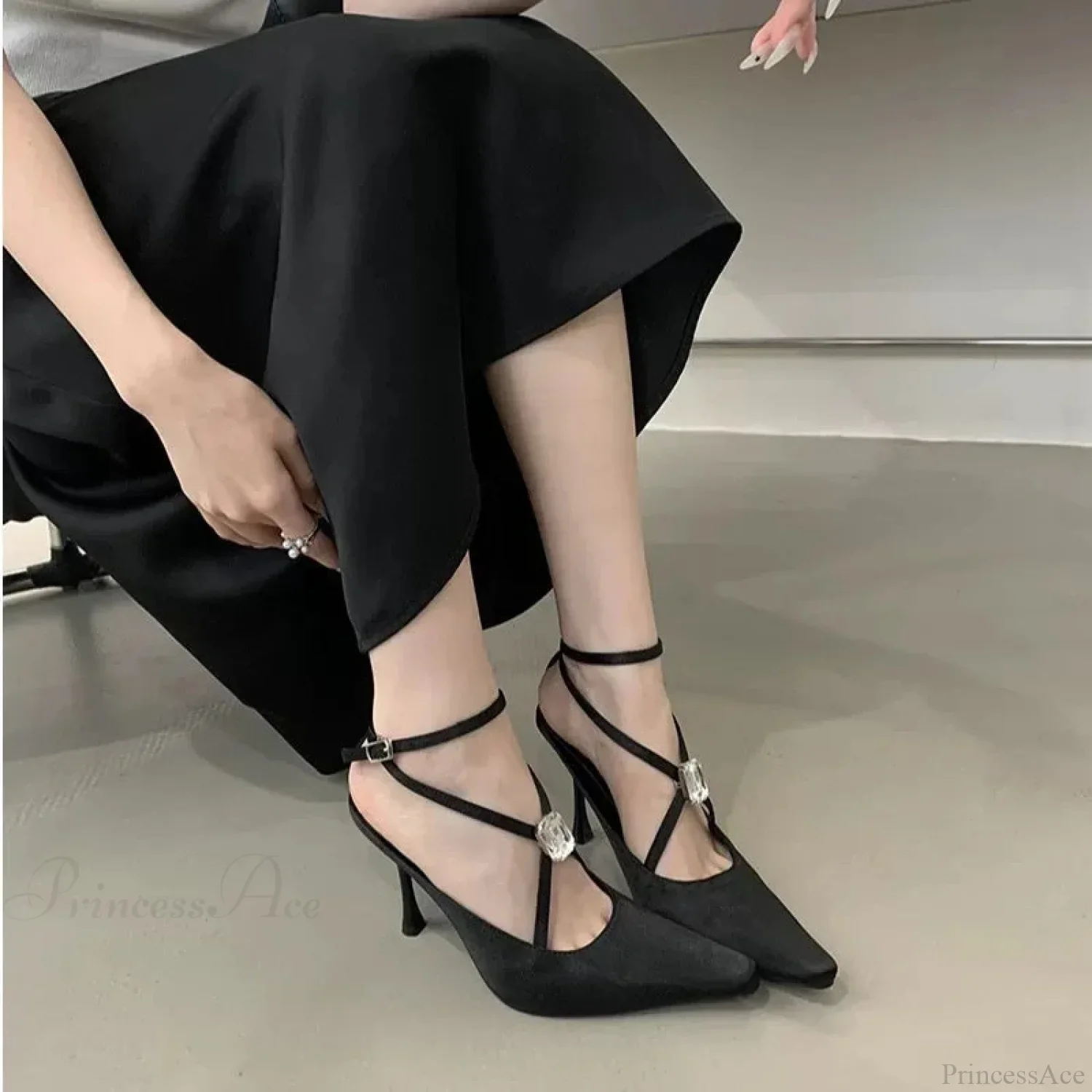 Sparkling Gothic Ebony Satin Mary Janes Tall Heel - Image 4