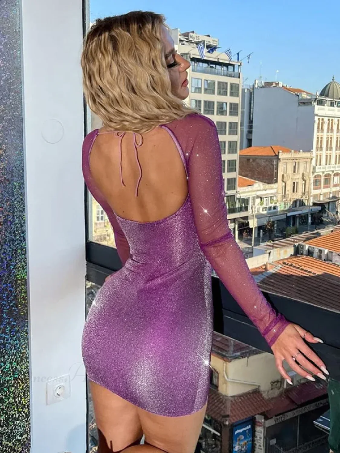 Sparkling Mesh Wrap Mini Dress - Image 8