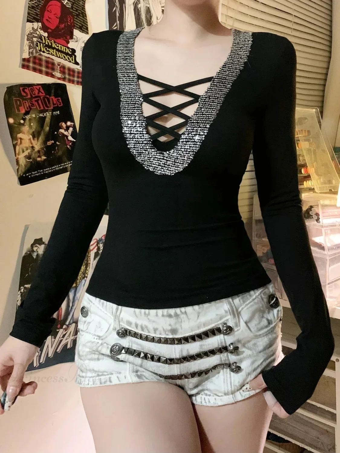 Sparkling V-neck Knit Top - Image 2