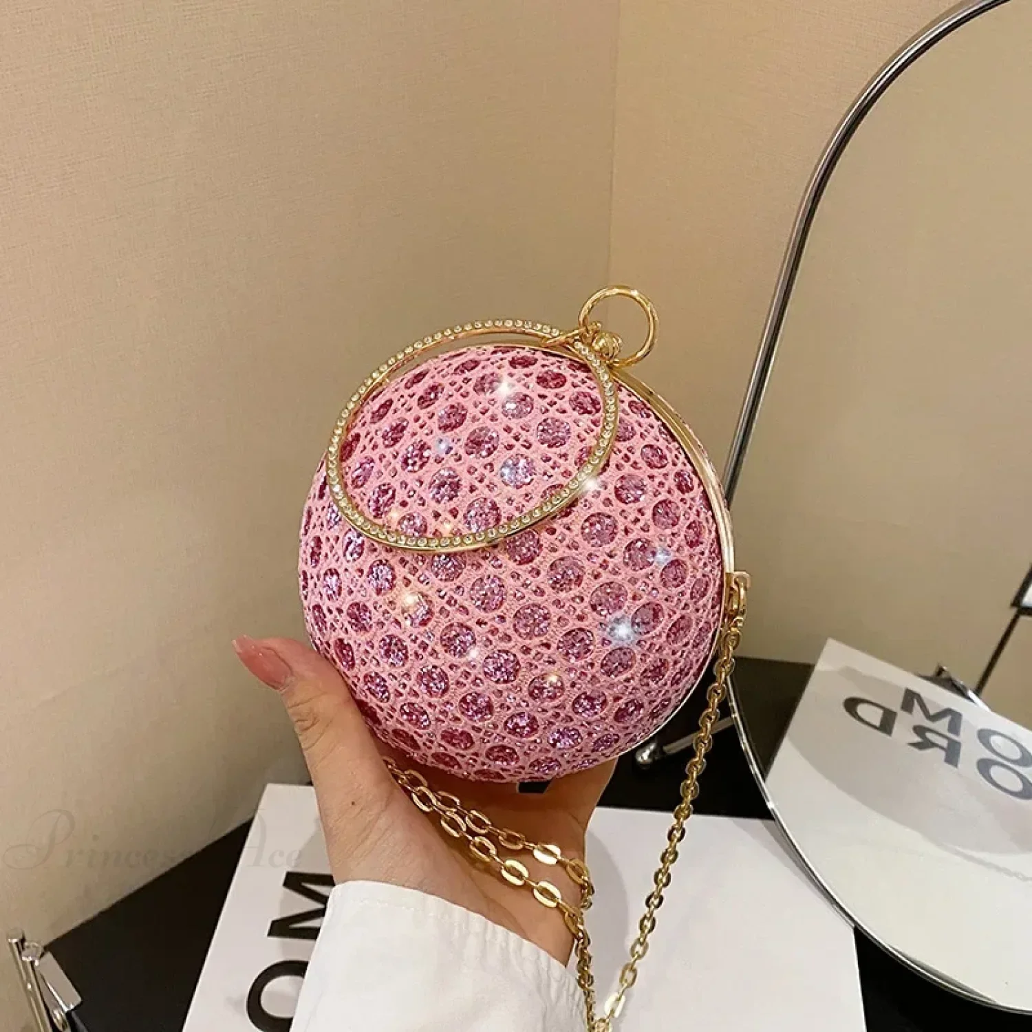 Sparkly Round Shiny Diamond Evening Shoulder Clutch Bag - Image 4