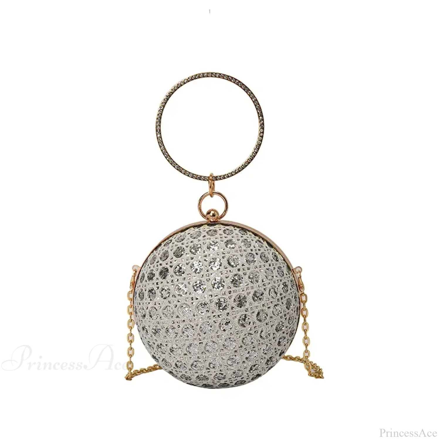 Sparkly Round Shiny Diamond Evening Shoulder Clutch Bag - Image 5