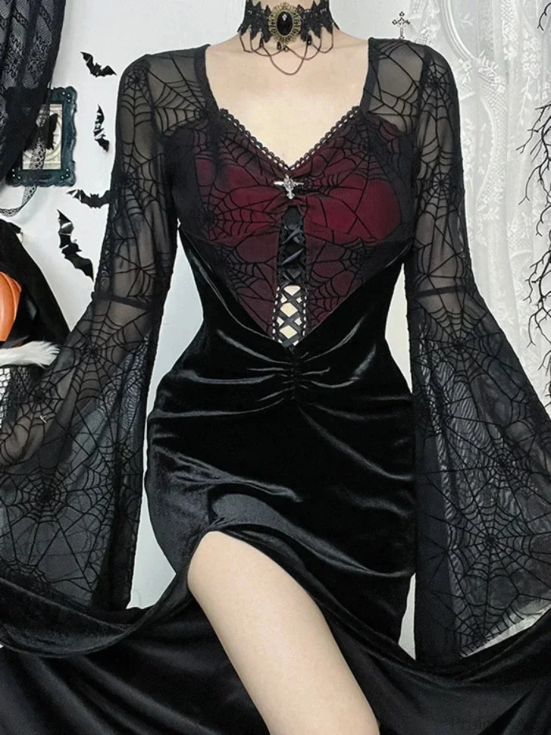 Spider Web Mesh Corset Long Dress - Image 2