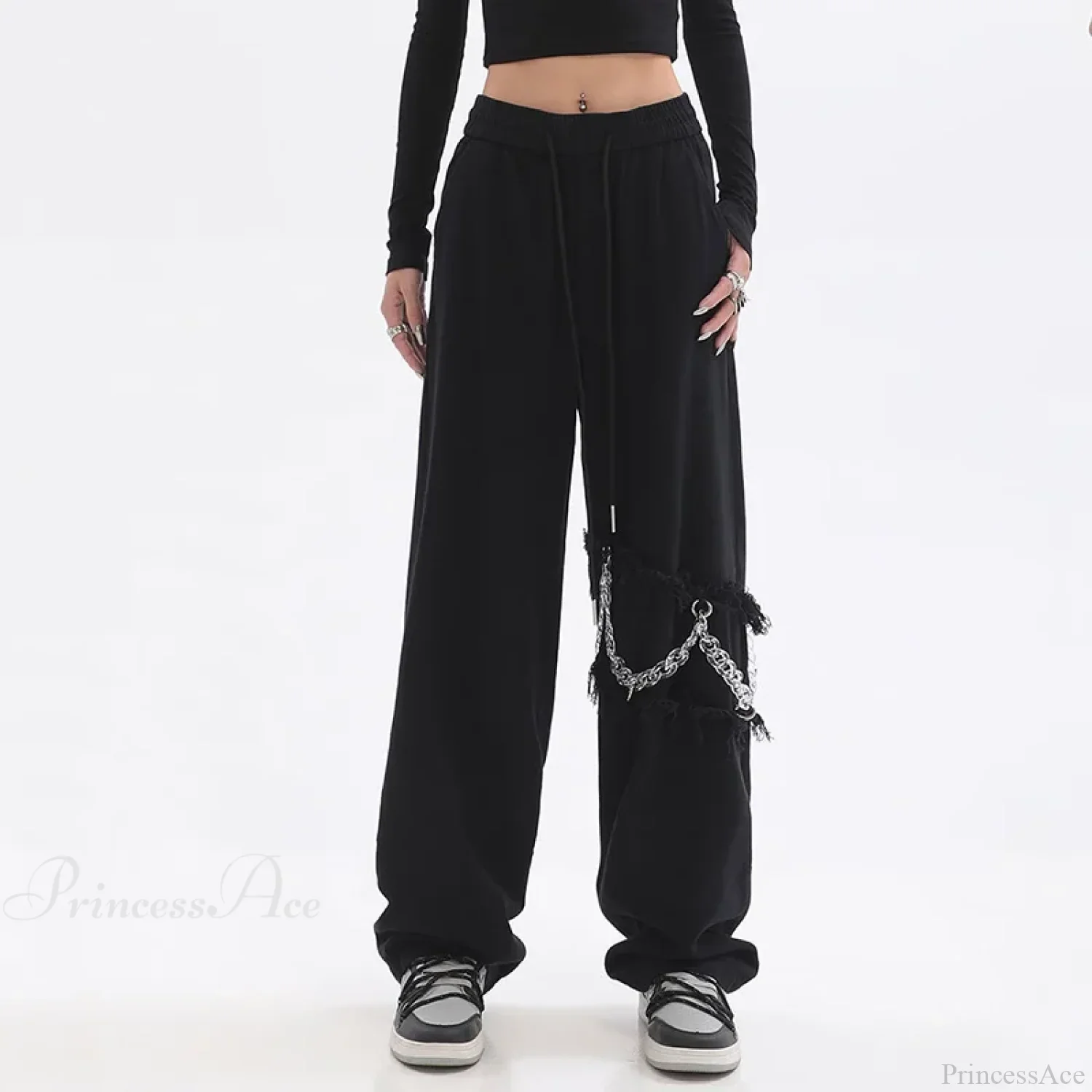 Spliced Chain Elastic Waist Pants - Image 2