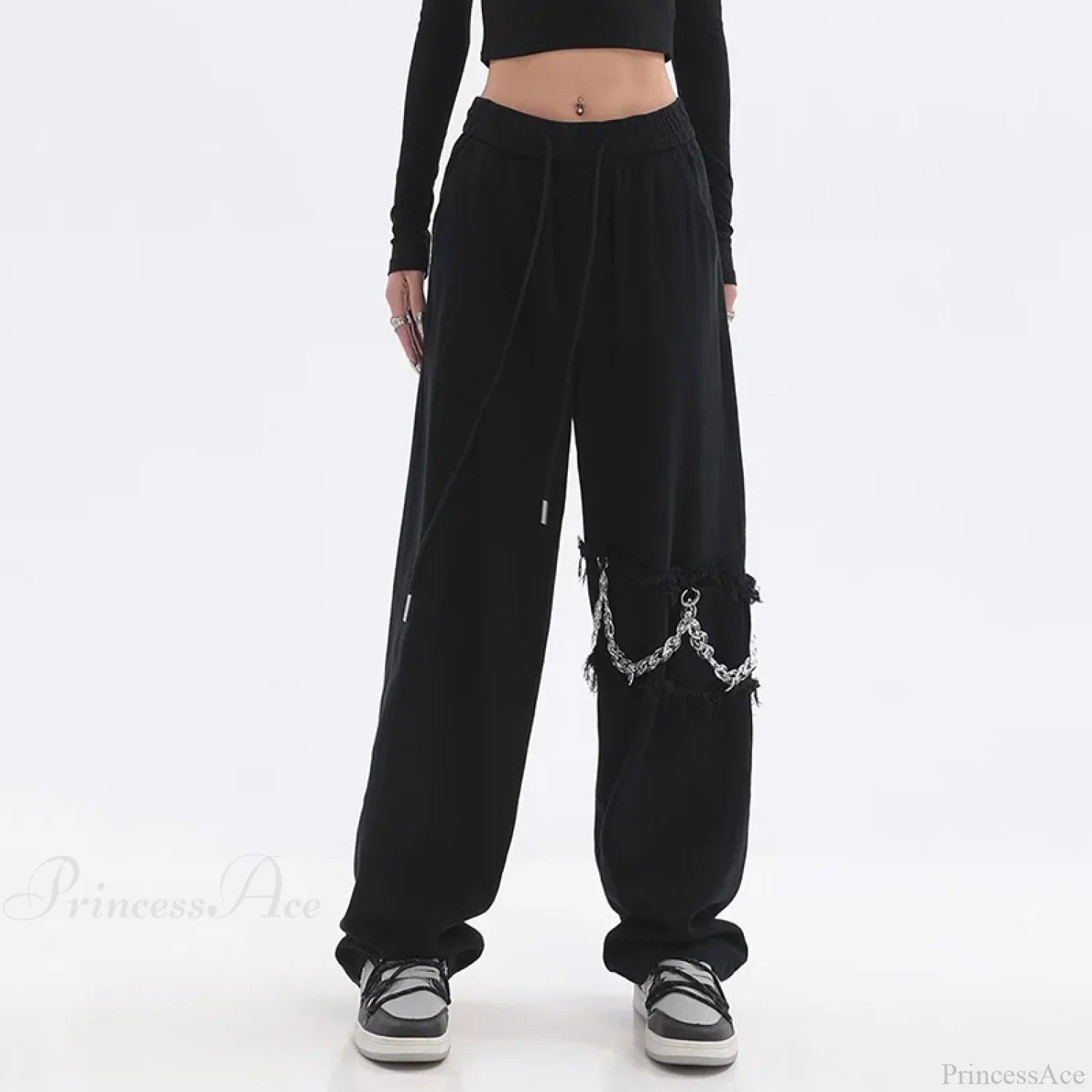 Spliced Chain Elastic Waist Pants - Image 5