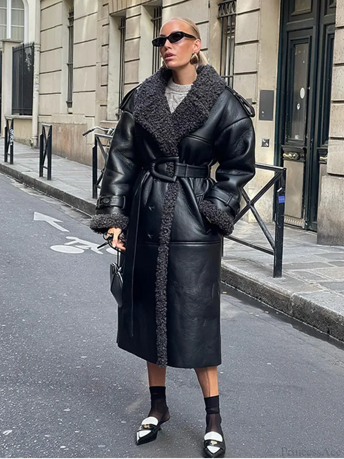 Splicing Thicken Warm Leather Coat - Image 8