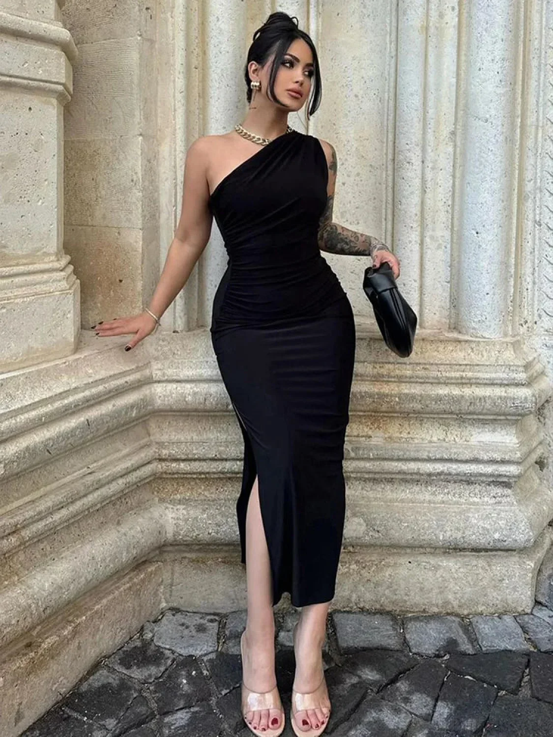 Split Backless Maxi Party Dress - Image 4